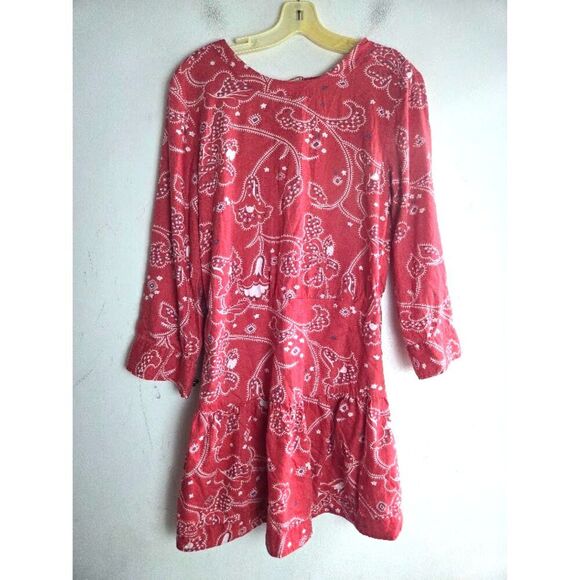 Current/Elliot "The Tenant" Red Print Back Cutout Cotton Ruffle Hem Dress Large - Picture 4 of 16